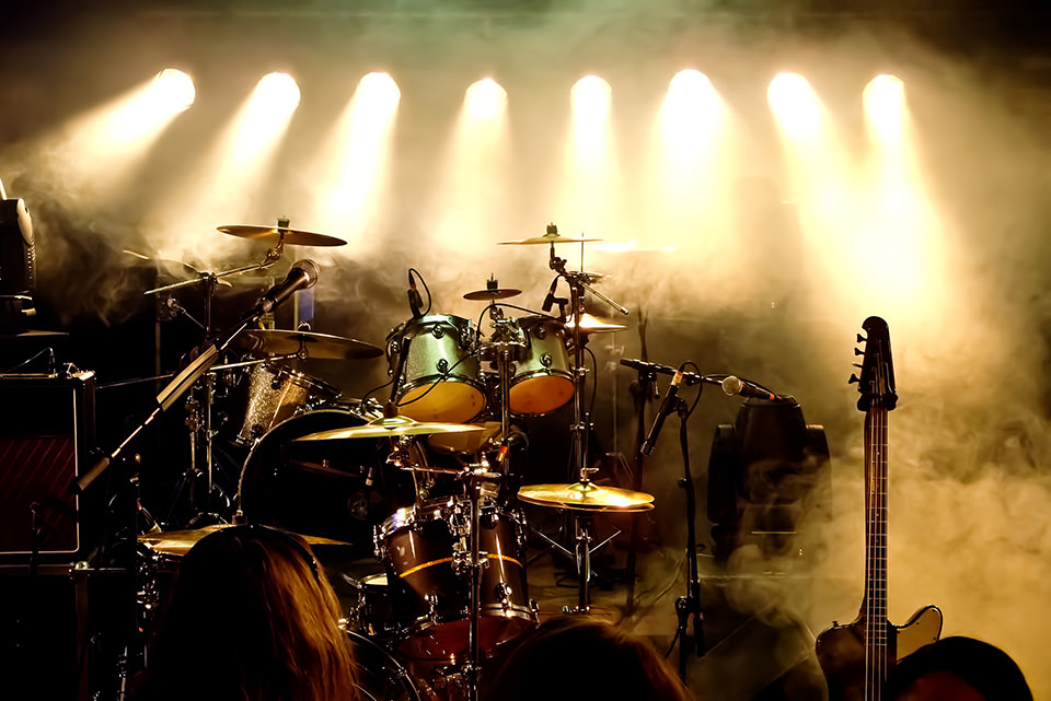 Music Instruments, Drums/Guitar on stage